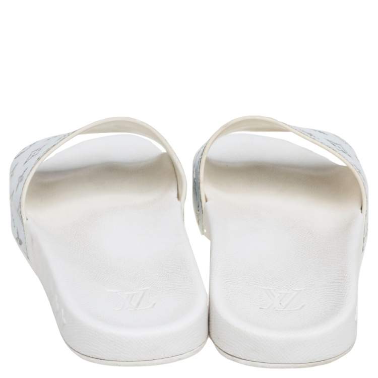 Pre Owned Louis Vuitton White Rubber Monogram Waterfront Slide Sandals Size 45