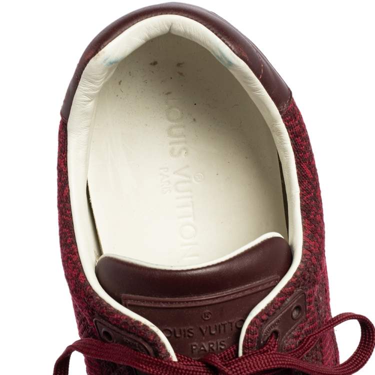 Pre Owned Louis Vuitton Burgundy Damier Fabric and Leather Run Away Sneakers Size 44.5