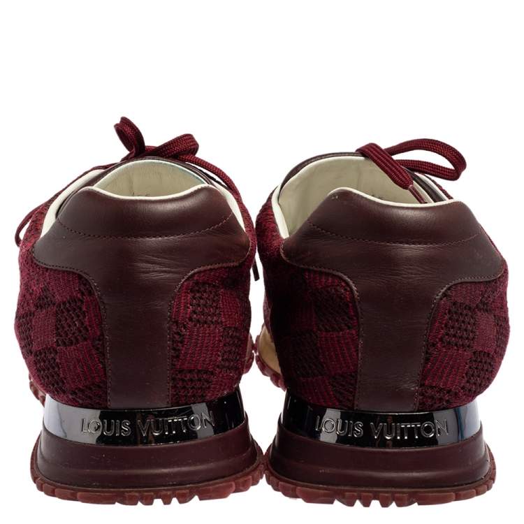 Pre Owned Louis Vuitton Burgundy Damier Fabric and Leather Run Away Sneakers Size 44.5