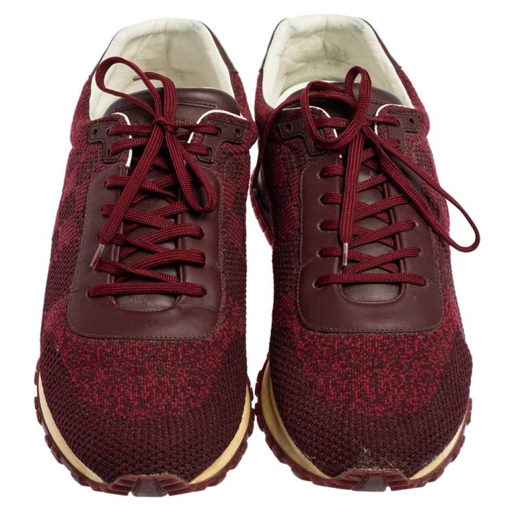 Pre Owned Louis Vuitton Burgundy Damier Fabric and Leather Run Away Sneakers Size 44.5