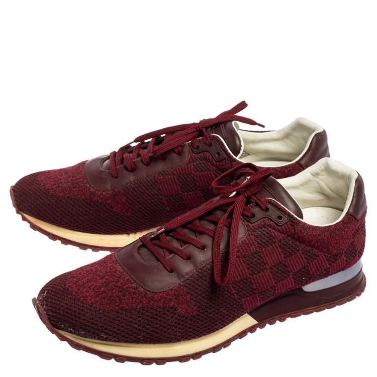 Pre Owned Louis Vuitton Burgundy Damier Fabric and Leather Run Away Sneakers Size 44.5