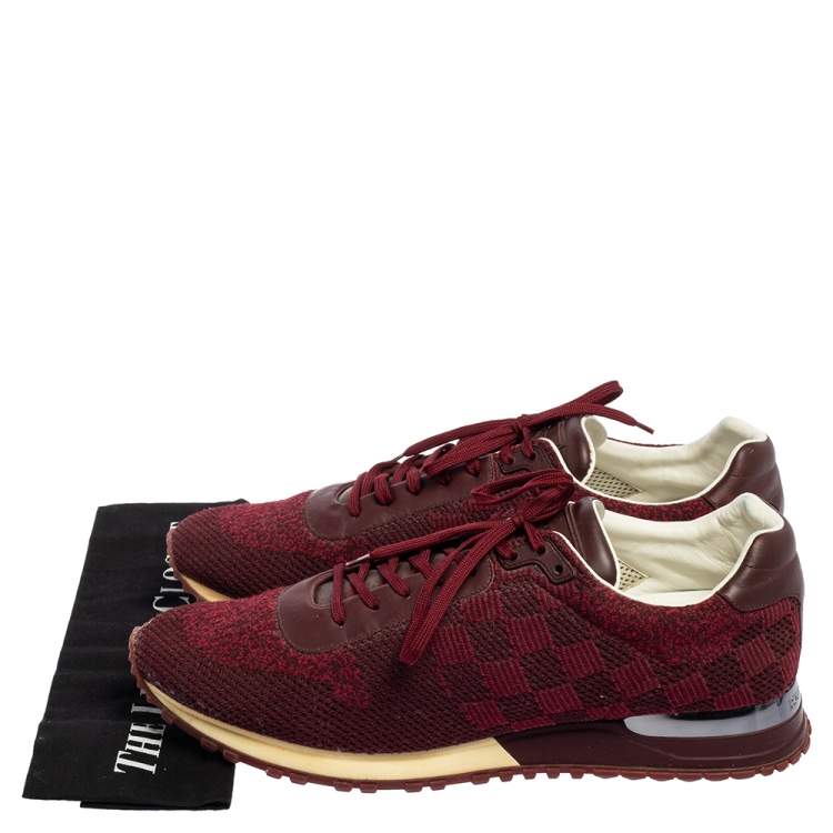 Pre Owned Louis Vuitton Burgundy Damier Fabric and Leather Run Away Sneakers Size 44.5