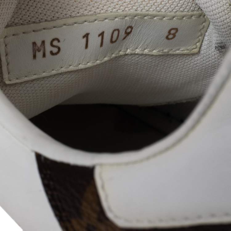 Pre Owned Louis Vuitton White Leather And Monogram Canvas Rivoli Sneakers Size 42