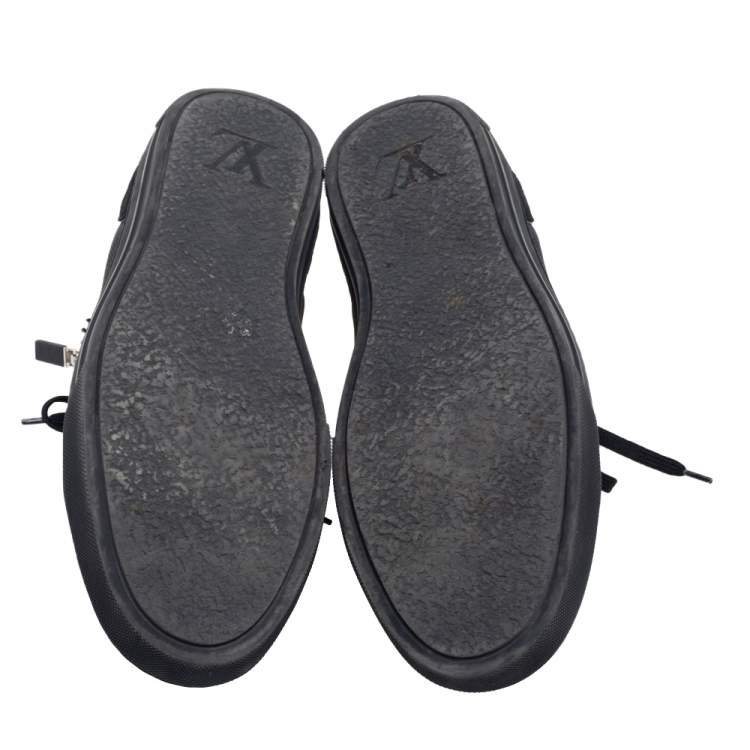 Pre Owned Louis Vuitton Black Damier Print Nylon And Leather 'Aventure' Sneaker Size 45
