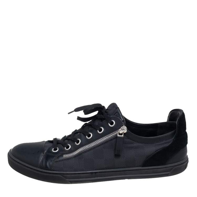 Pre Owned Louis Vuitton Black Damier Print Nylon And Leather 'Aventure' Sneaker Size 45