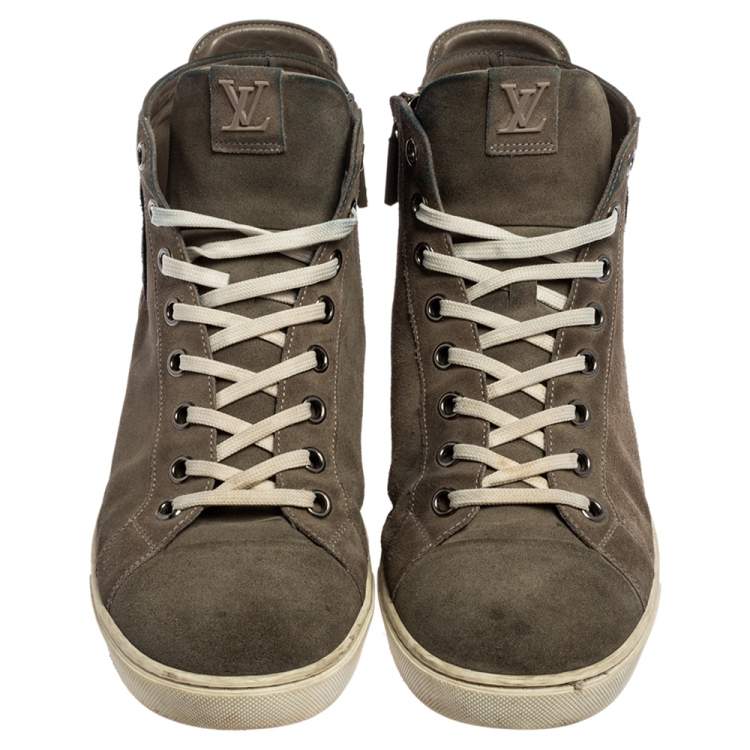 Pre Owned Louis Vuitton Grey Suede High Top Sneakers Size 44