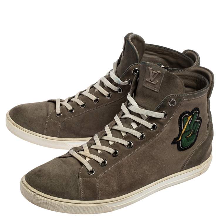 Pre Owned Louis Vuitton Grey Suede High Top Sneakers Size 44