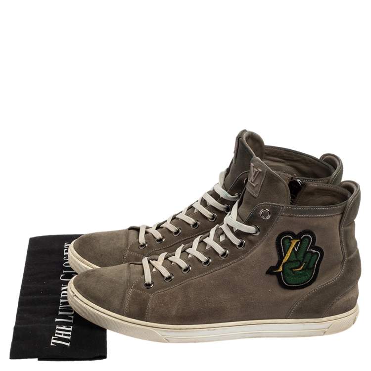 Pre Owned Louis Vuitton Grey Suede High Top Sneakers Size 44
