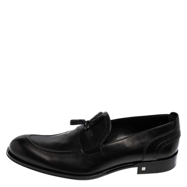 Pre Owned Louis Vuitton Black Leather Logo Perforated Slip On Loafers Size 43.5