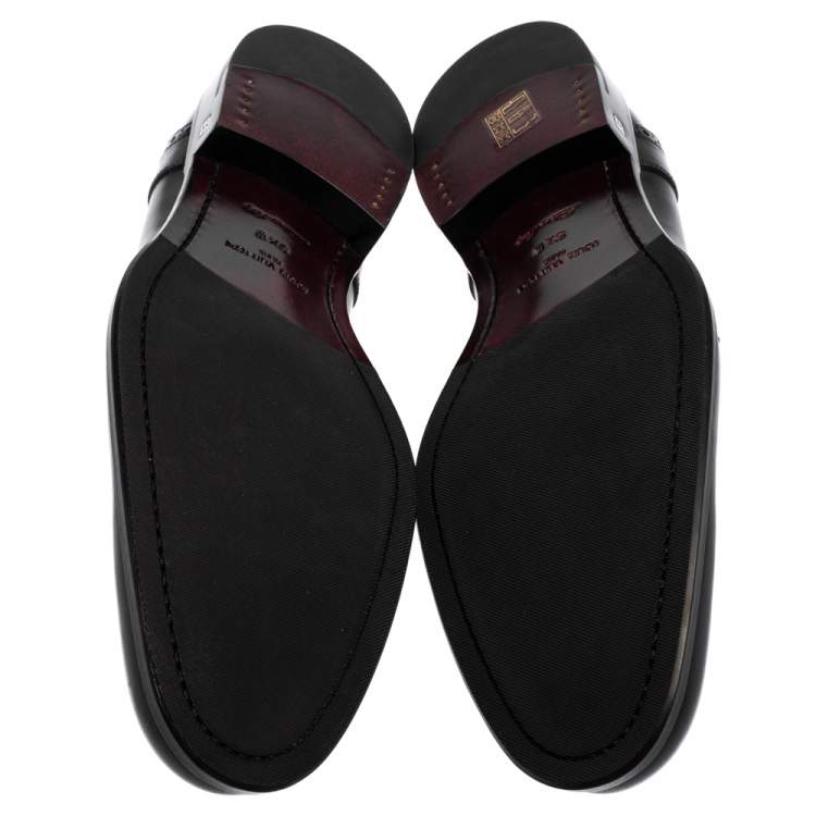 Pre Owned Louis Vuitton Black Leather Logo Perforated Slip On Loafers Size 43.5