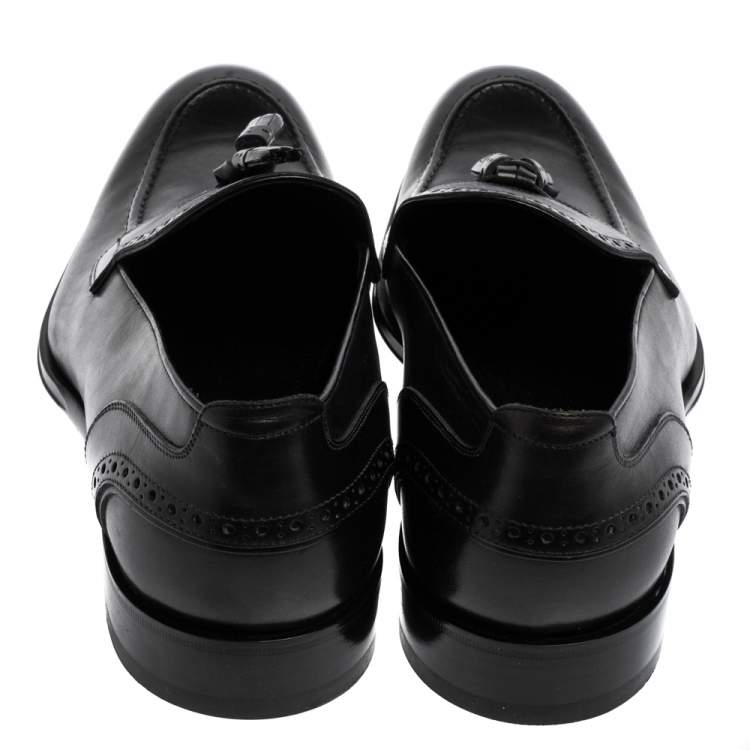 Pre Owned Louis Vuitton Black Leather Logo Perforated Slip On Loafers Size 43.5