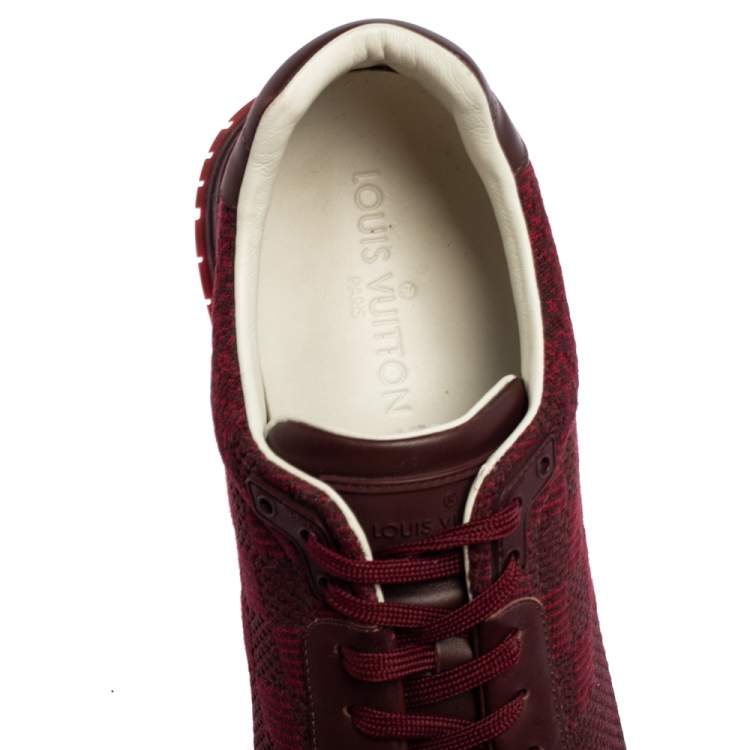 Pre Owned Louis Vuitton Burgundy Cotton Knit And Leather Run Away Sneakers Size 44