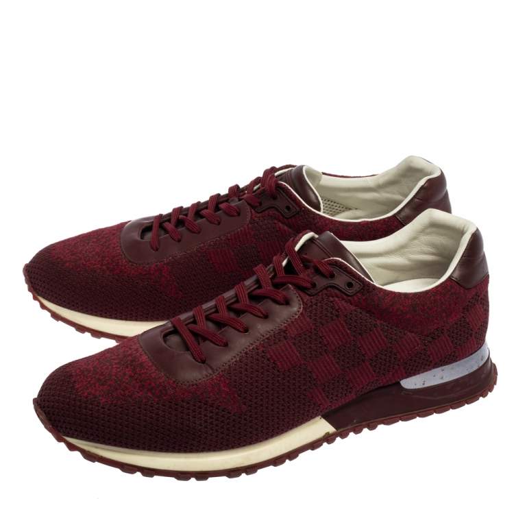 Pre Owned Louis Vuitton Burgundy Cotton Knit And Leather Run Away Sneakers Size 44
