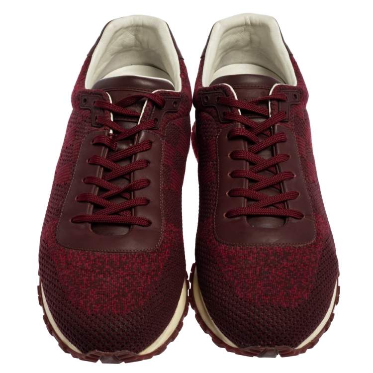 Pre Owned Louis Vuitton Burgundy Cotton Knit And Leather Run Away Sneakers Size 44
