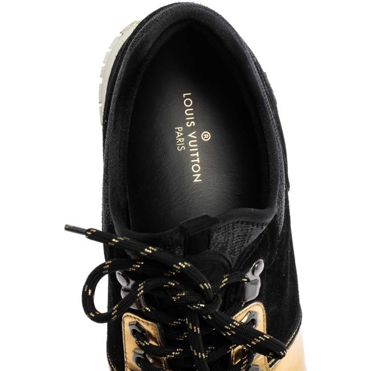 Pre Owned Louis Vuitton Black/Gold Suede And Leather Run Away Sneakers Size 42
