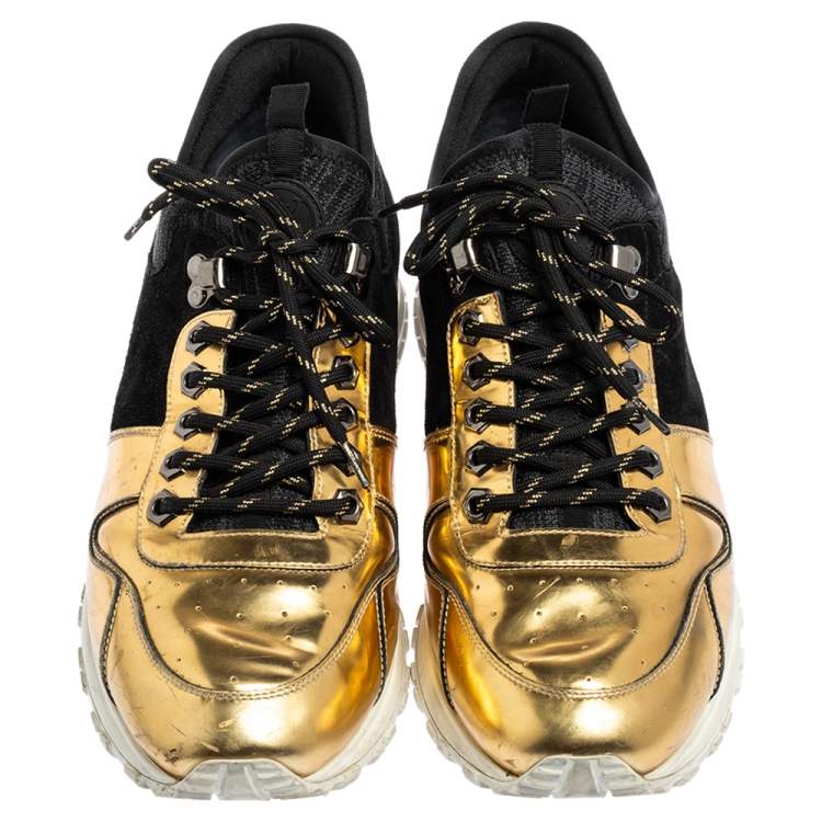 Pre Owned Louis Vuitton Black/Gold Suede And Leather Run Away Sneakers Size 42