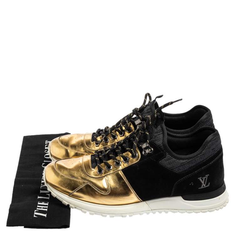 Pre Owned Louis Vuitton Black/Gold Suede And Leather Run Away Sneakers Size 42