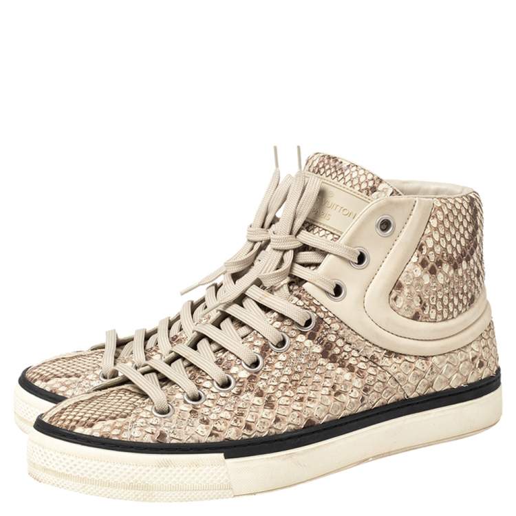 Pre Owned Louis Vuitton Beige/Brown Python Leather Sprinter High Top Sneakers Size 40