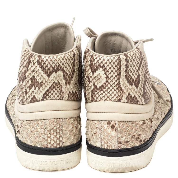 Pre Owned Louis Vuitton Beige/Brown Python Leather Sprinter High Top Sneakers Size 40