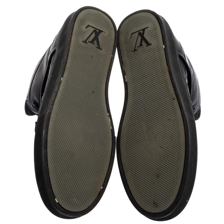 Pre Owned Louis Vuitton Black Monogram Leather And Patent Leather Tower High Top Sneakers Size 44.5