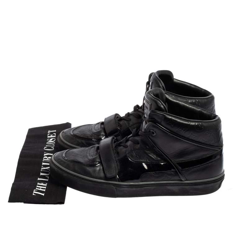 Pre Owned Louis Vuitton Black Monogram Leather And Patent Leather Tower High Top Sneakers Size 44.5