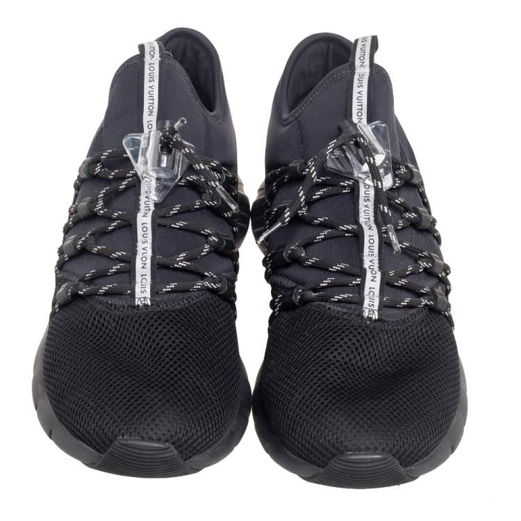 Pre Owned Louis Vuitton Black Mesh And Neoprene Fastlane Sneakers Size 43