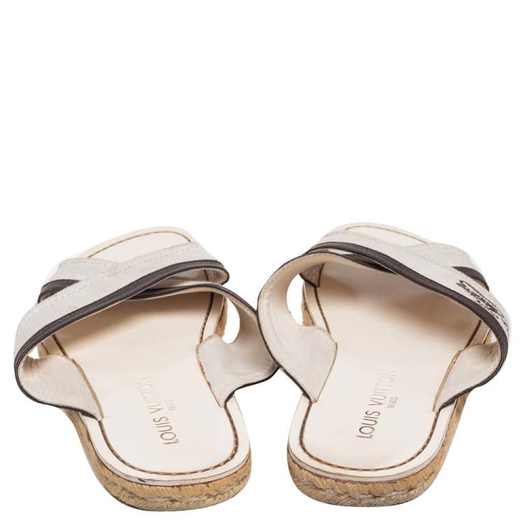 Pre Owned Louis Vuitton Canvas and Leather Logo Cross Strap Flat Sandals Size 41