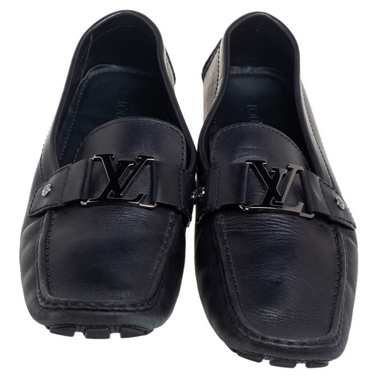 Pre Owned Louis Vuitton Black Leather Monte Carlo Slip On Loafers Size 44