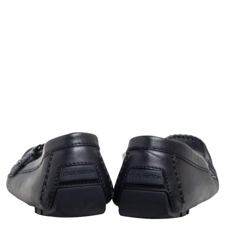 Pre Owned Louis Vuitton Black Leather Monte Carlo Slip On Loafers Size 44