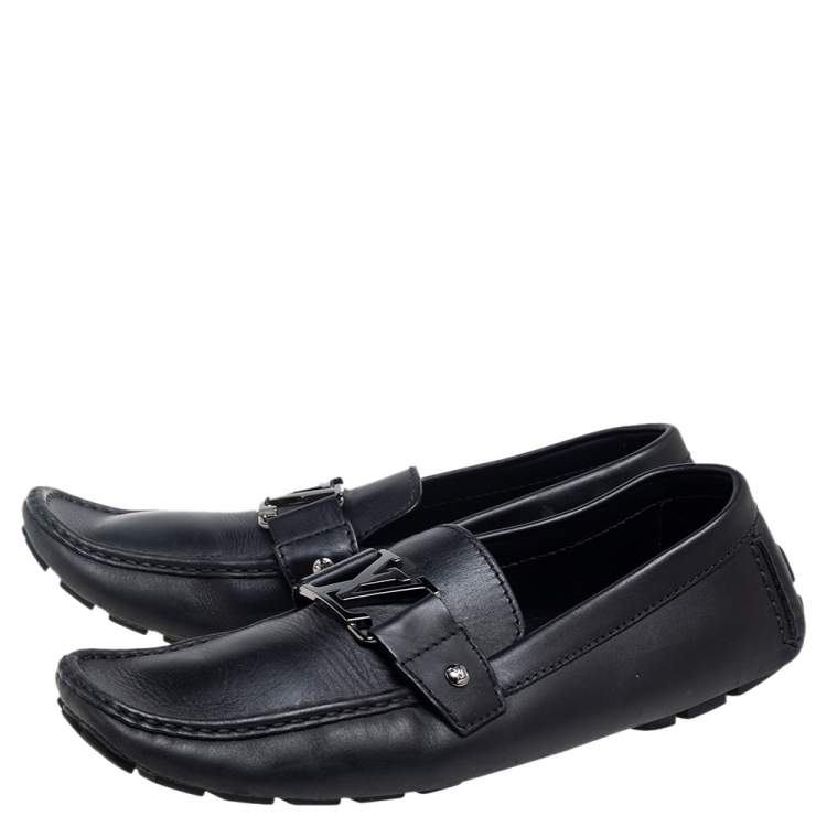 Pre Owned Louis Vuitton Black Leather Monte Carlo Slip On Loafers Size 44