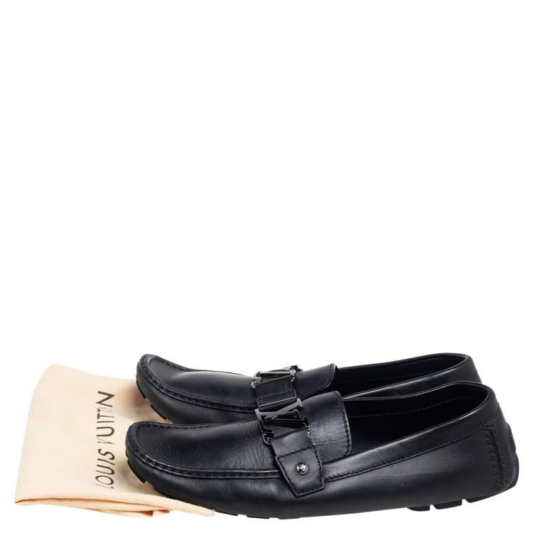 Pre Owned Louis Vuitton Black Leather Monte Carlo Slip On Loafers Size 44