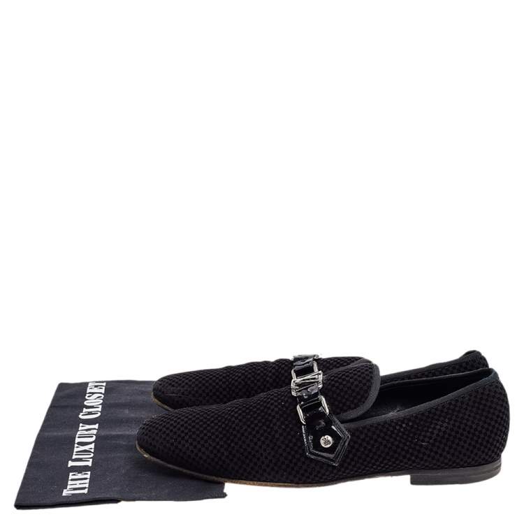 Pre Owned Louis Vuitton Petit Damier Ebene Suede  Monte Carlo Moccasins Size 41.5