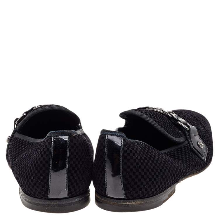 Pre Owned Louis Vuitton Petit Damier Ebene Suede  Monte Carlo Moccasins Size 41.5