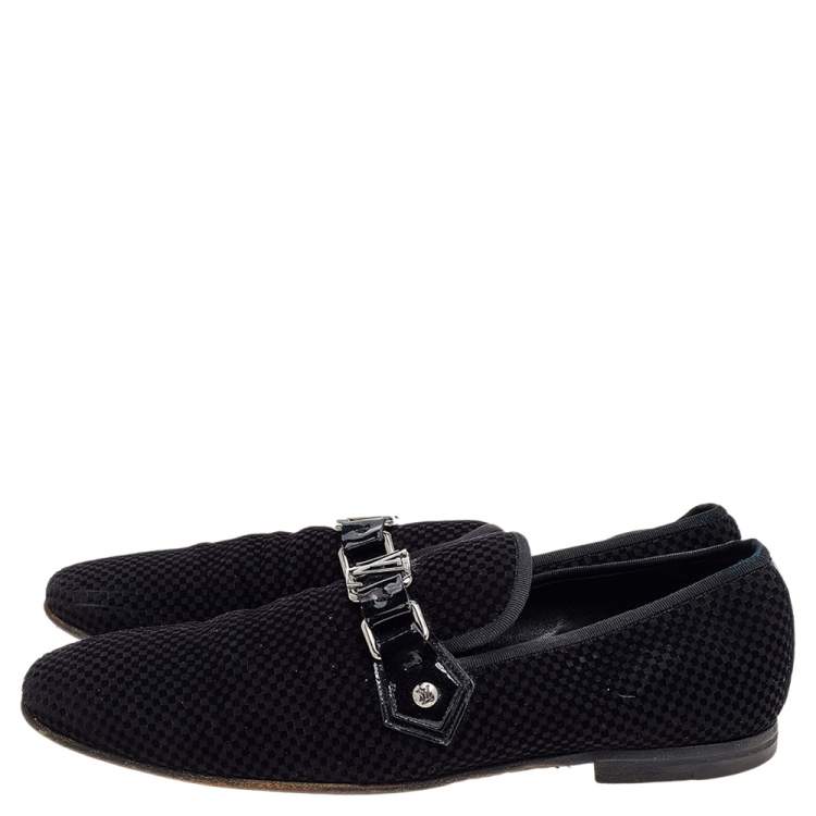 Pre Owned Louis Vuitton Petit Damier Ebene Suede  Monte Carlo Moccasins Size 41.5