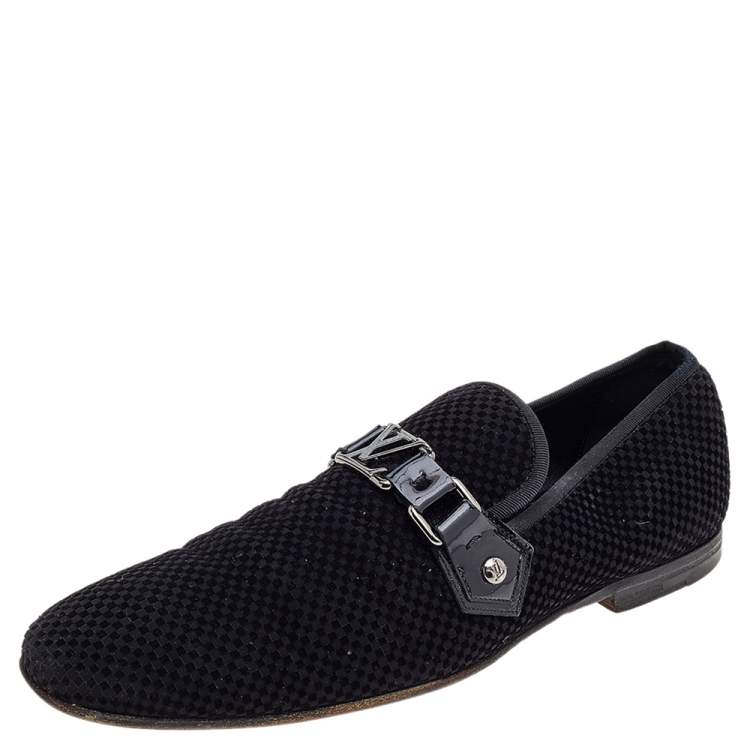 LOUIS VUITTON Men 7.5 Loafers In Damier With Lv Buckle