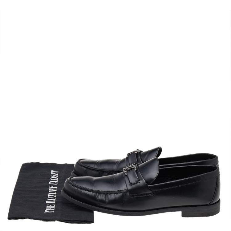 Pre Owned Louis Vuitton Black Leather Major Slip On Loafers Size 44