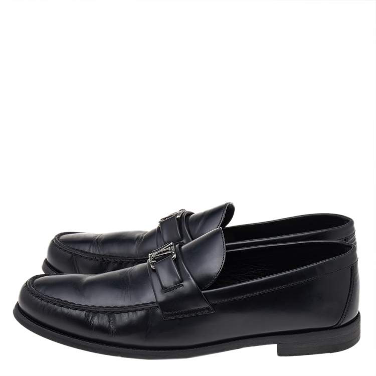 Pre Owned Louis Vuitton Black Leather Major Slip On Loafers Size 44