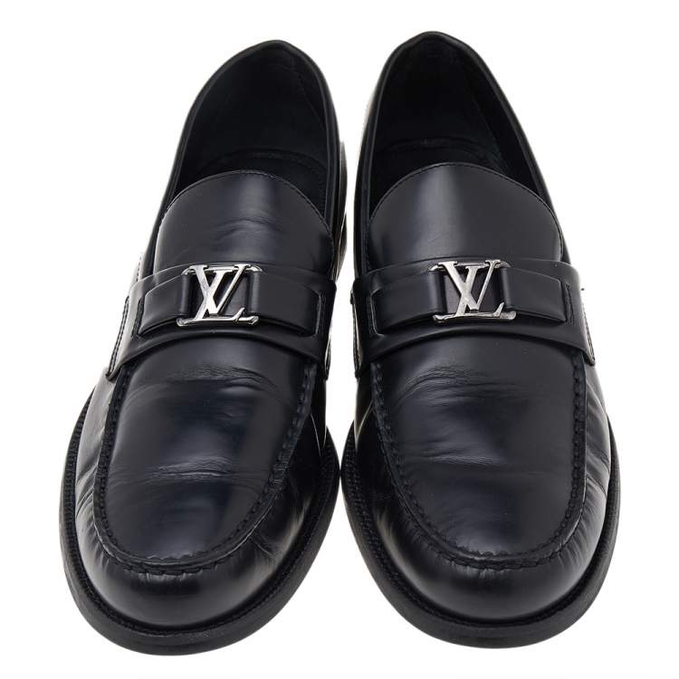 Pre Owned Louis Vuitton Black Leather Major Slip On Loafers Size 44
