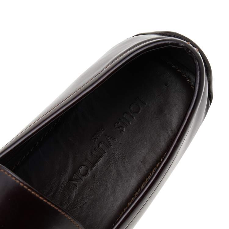 Pre Owned Louis Vuitton Dark Brown Leather Slip On Loafers Size 43