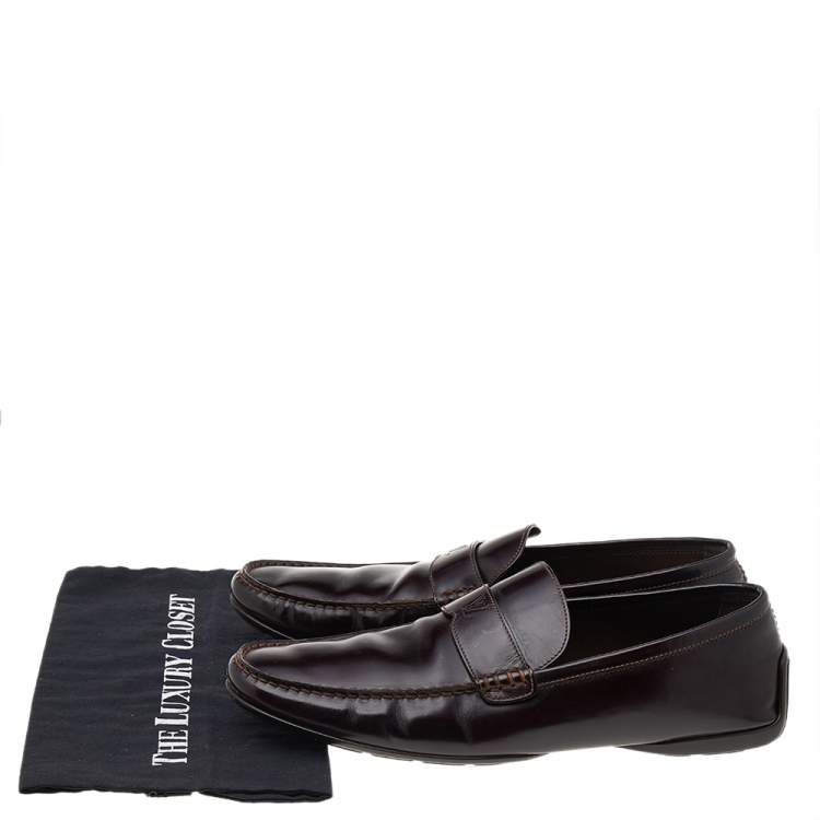 Pre Owned Louis Vuitton Dark Brown Leather Slip On Loafers Size 43