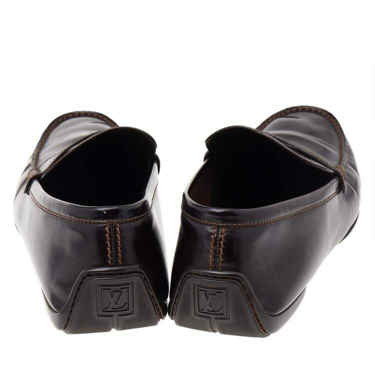 Pre Owned Louis Vuitton Dark Brown Leather Slip On Loafers Size 43