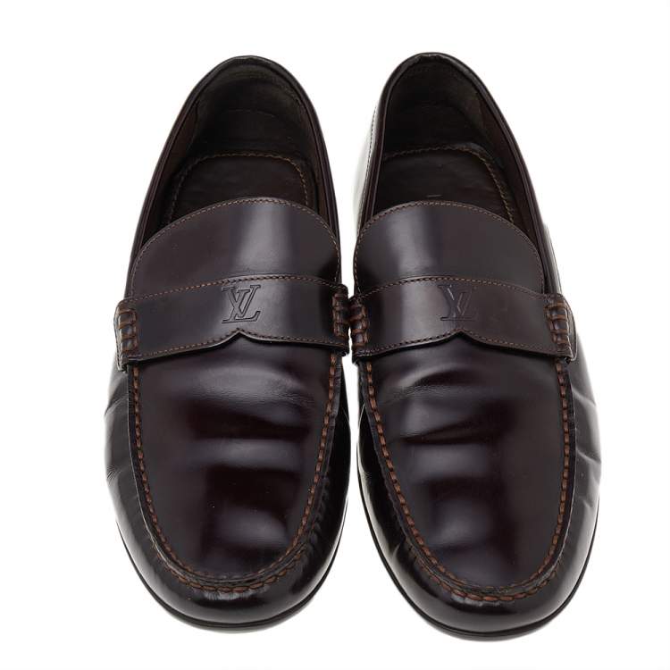 Pre Owned Louis Vuitton Dark Brown Leather Slip On Loafers Size 43