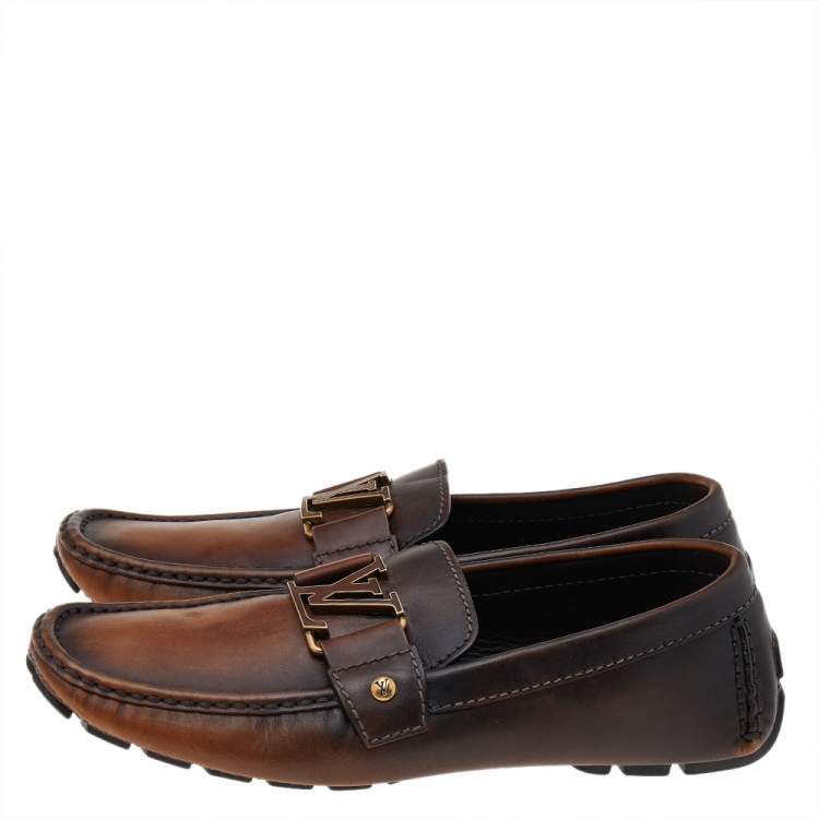 Pre Owned Louis Vuitton Brown Leather Monte Carlo Slip On Loafers Size 41