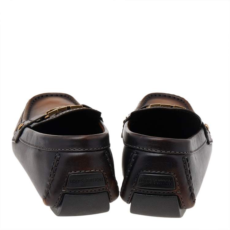 Pre Owned Louis Vuitton Brown Leather Monte Carlo Slip On Loafers Size 41
