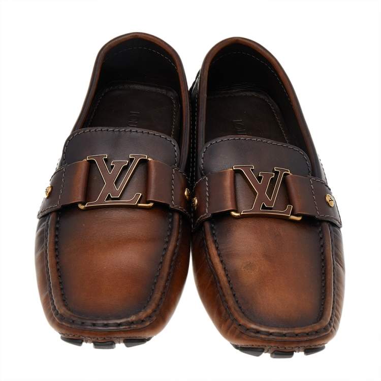 Pre Owned Louis Vuitton Brown Leather Monte Carlo Slip On Loafers Size 41