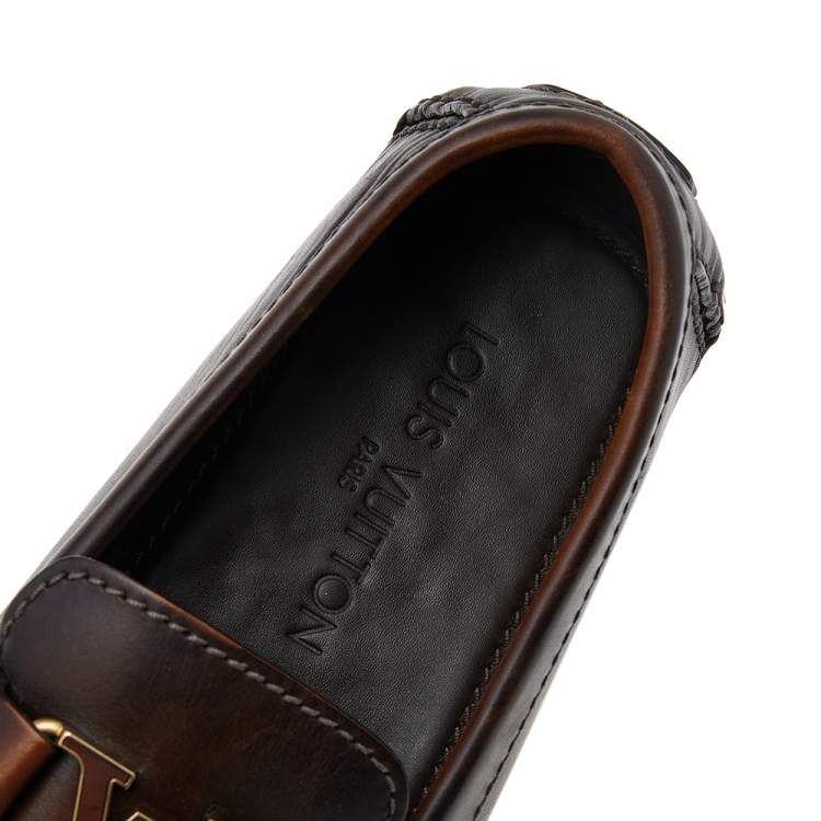 Pre Owned Louis Vuitton Brown Leather Monte Carlo Slip On Loafers Size 41