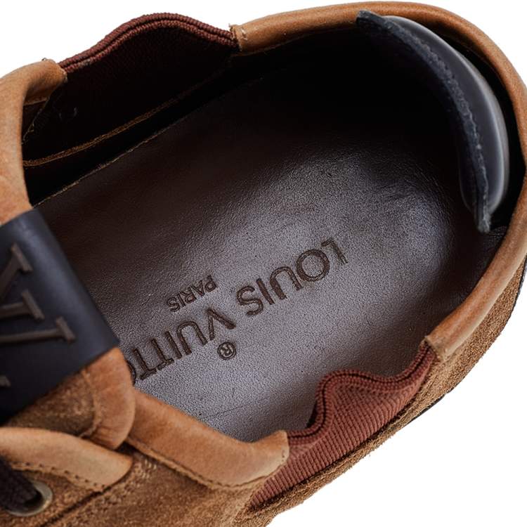Pre Owned Louis Vuitton Brown/Beige Suede And Leather Slalom Sneakers Size 41.5