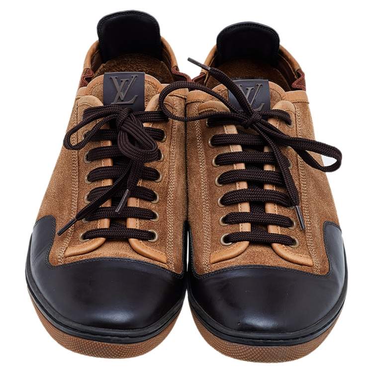 Pre Owned Louis Vuitton Brown/Beige Suede And Leather Slalom Sneakers Size 41.5