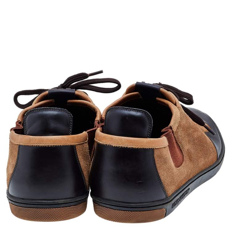 Pre Owned Louis Vuitton Brown/Beige Suede And Leather Slalom Sneakers Size 41.5