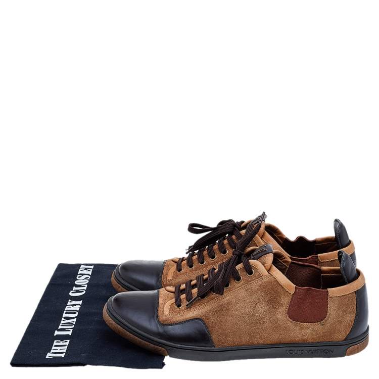 Pre Owned Louis Vuitton Brown/Beige Suede And Leather Slalom Sneakers Size 41.5
